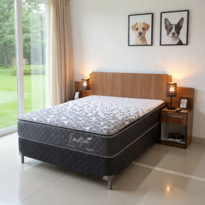Sommier Emotion Plus + Cabecera París + 2 mesas con 1 cajón