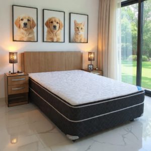 Sommier Koala Dormilon + Cabecera Bella + 2 Mesitas Cubanas con 2 Cajones (en 2 tamaños)