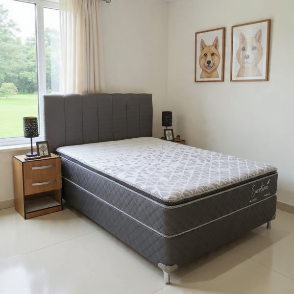 Sommier Emotion Plus + Cabecera Acolchada + 2 Mesitas Cubanas