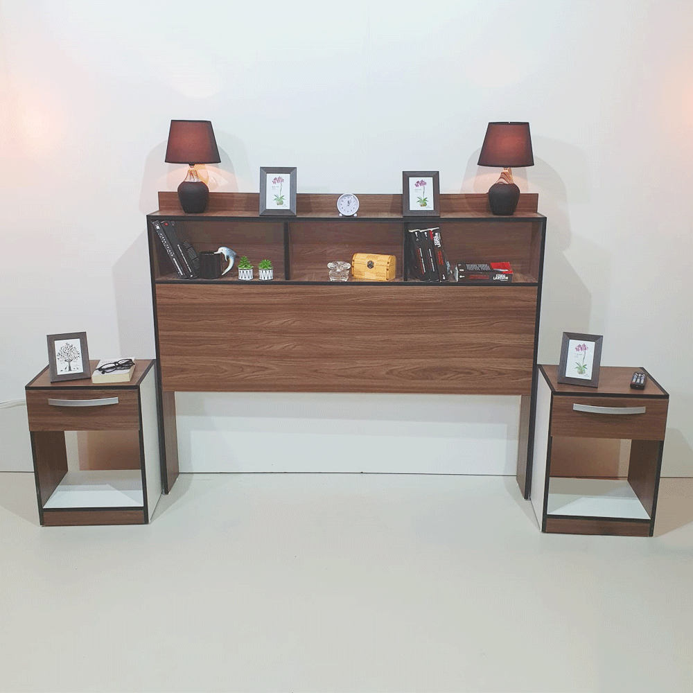 Cabecera Multi-Estantes para Sommier 140x190 + Dos Mesitas "SuperPromo"