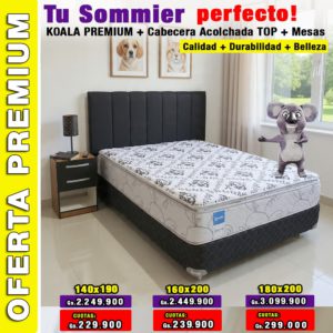KOALA PREMIUM + CABECERA ACOLCHADA + 1 MESA CON 2 CAJONES ( 3 tamaños)