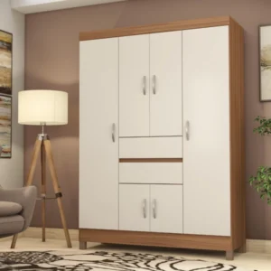 Ropero Ecom MovelMax 6 Puertas 2 Cajones Amendoa Off White