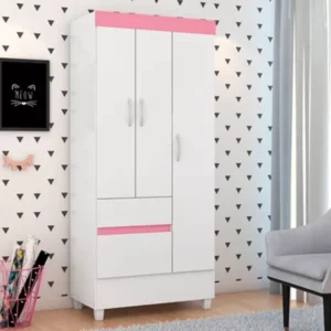 Ropero Wind 3 Puertas 2 Cajones Blanco/Rosa Flex MovelMax