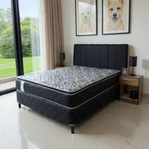 Sommier Neo Plus 180x200 + Cabecera Acolchada + 2 Mesitas Con Cajón