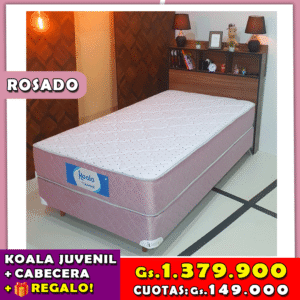 Koala Juvenil 100x190 Rosado + Cabecera Multi-estantes (3 colores)