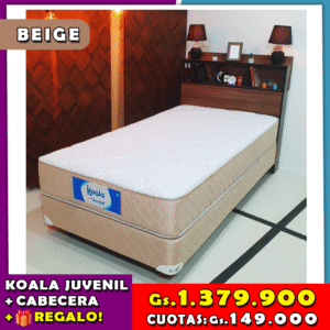 Koala Juvenil 100x190 Beige + Cabecera Multi-estantes (3 colores)