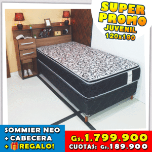 Sommier Neo Plus 120x190 + Cabecera Fantastica con Multi-estantes y Multicajones